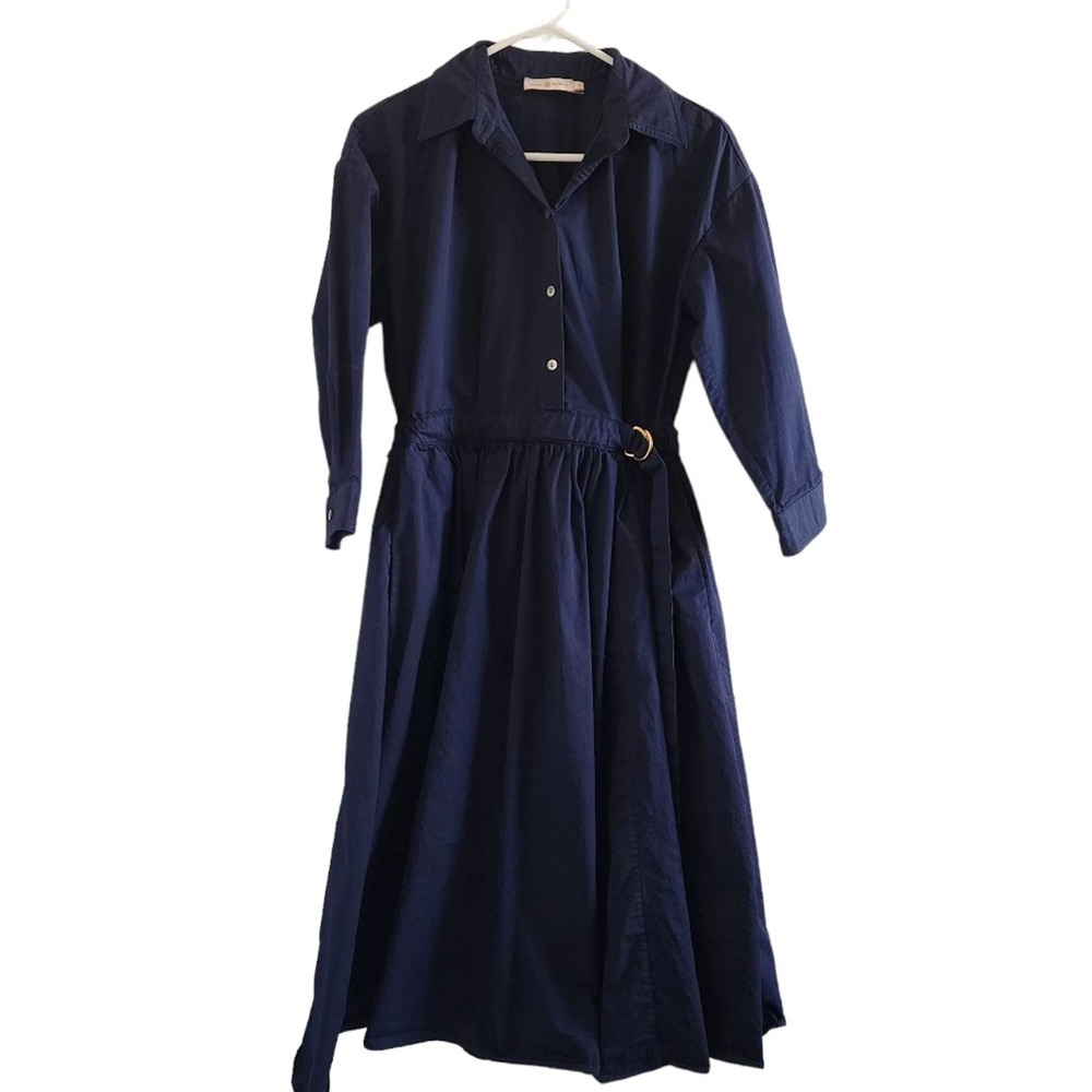 TORY BURCH Cotton Poplin Shirt Dress Midi Length Size 2